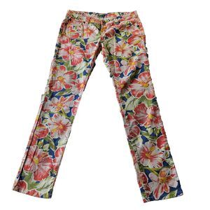 dELiA*s Britt Jeans Women's 11/12R Low Rise Straight Leg Tropical Floral Y2K